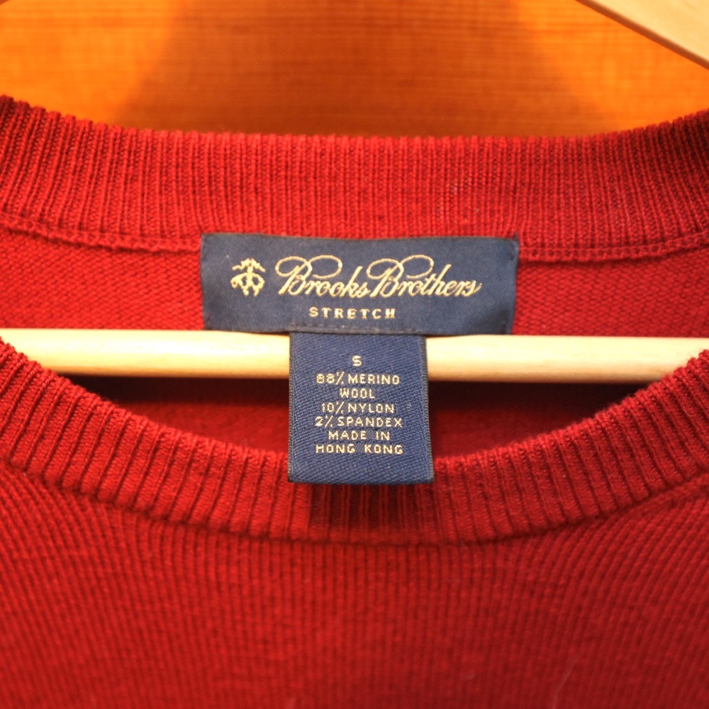 Men's Brooks Brothers Merino Wool Stretch Crew Neck Sweater Small Red - Picture